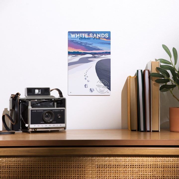 White Sands National Park, Dunes and Footprints, Metal Signs Metal Lantern Press 