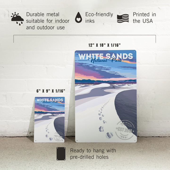 White Sands National Park, Dunes and Footprints, Metal Signs Metal Lantern Press 