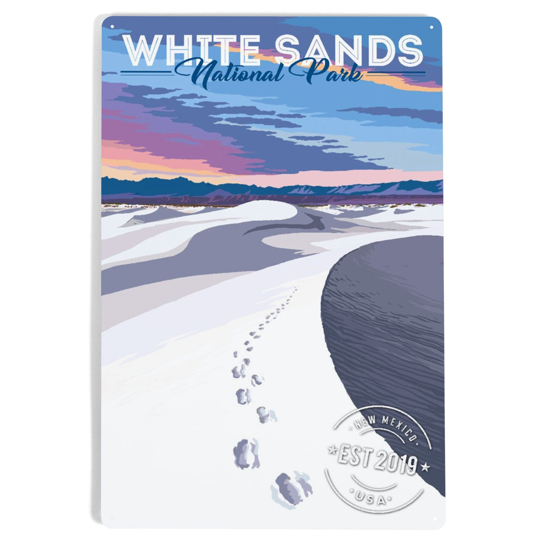 White Sands National Park, Dunes and Footprints, Metal Signs Metal Lantern Press 