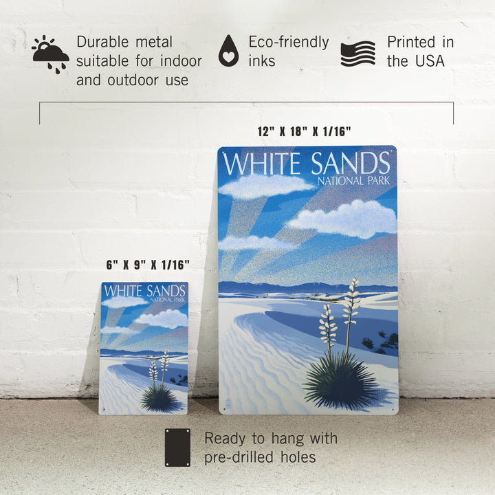 White Sands National Park, New Mexico, Day Scene, Lithograph, Metal Signs Metal Lantern Press 