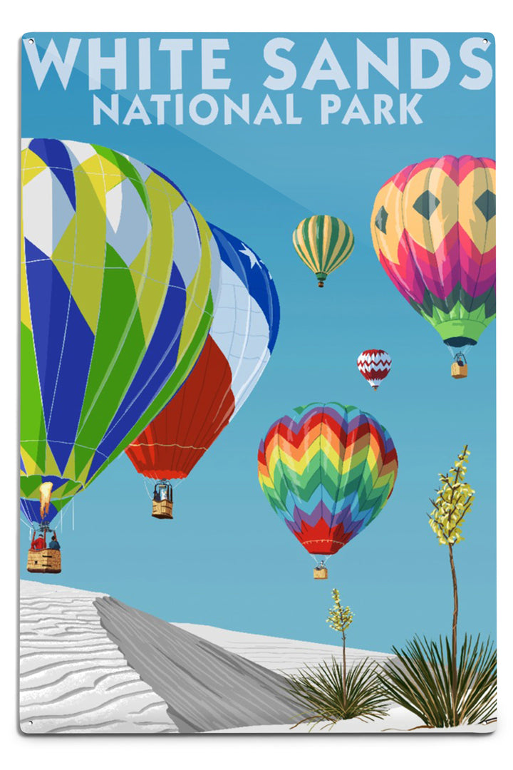 White Sands National Park, New Mexico, Hot Air Balloons, Metal Signs Metal Lantern Press 12x18 Metal Sign 