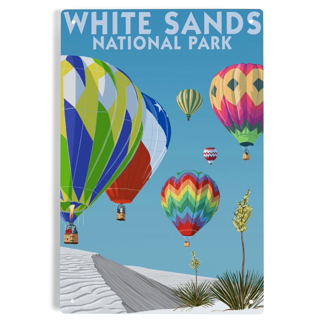 White Sands National Park, New Mexico, Hot Air Balloons, Metal Signs Metal Lantern Press 