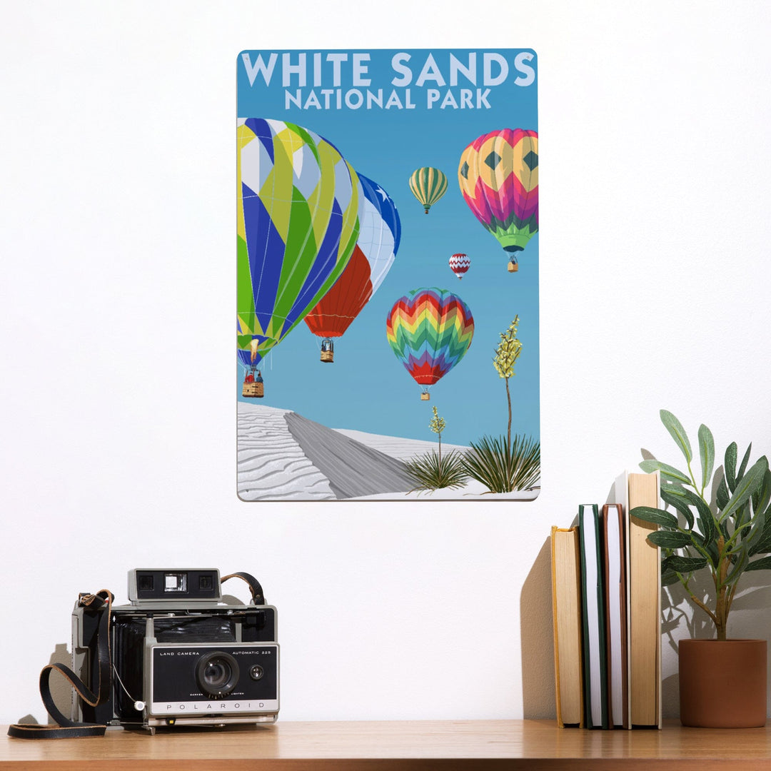 White Sands National Park, New Mexico, Hot Air Balloons, Metal Signs Metal Lantern Press 