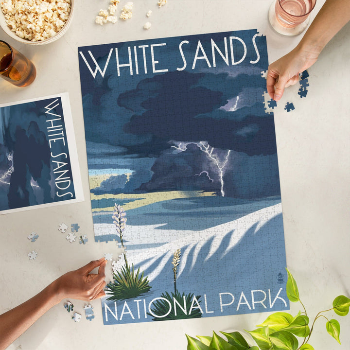 White Sands National Park, New Mexico, Lightning Storm, Jigsaw Puzzle Puzzle Lantern Press 