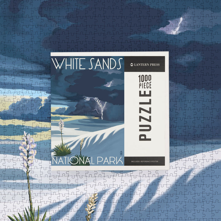 White Sands National Park, New Mexico, Lightning Storm, Jigsaw Puzzle Puzzle Lantern Press 