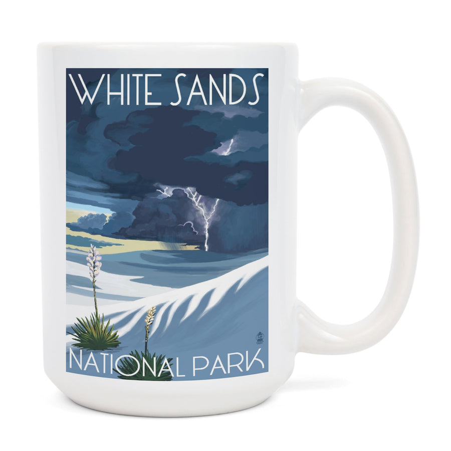 White Sands National Park, New Mexico, Lightning Storm, Lantern Press Artwork, Ceramic Mug Mugs Lantern Press 