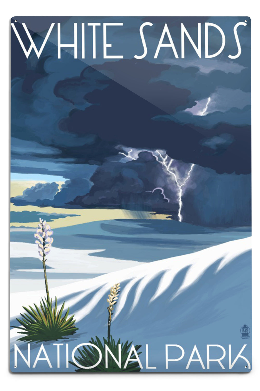 White Sands National Park, New Mexico, Lightning Storm, Metal Signs Metal Lantern Press 12x18 Metal Sign 