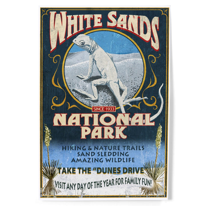 White Sands National Park, New Mexico, Lizard Vintage Sign, Art & Giclee Prints Art Lantern Press 