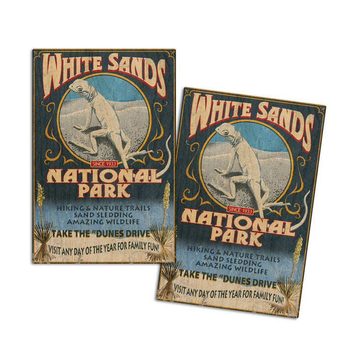 White Sands National Park, New Mexico, Lizard Vintage Sign, Lantern Press Artwork, Wood Signs and Postcards Wood Lantern Press 4x6 Wood Postcard Set 