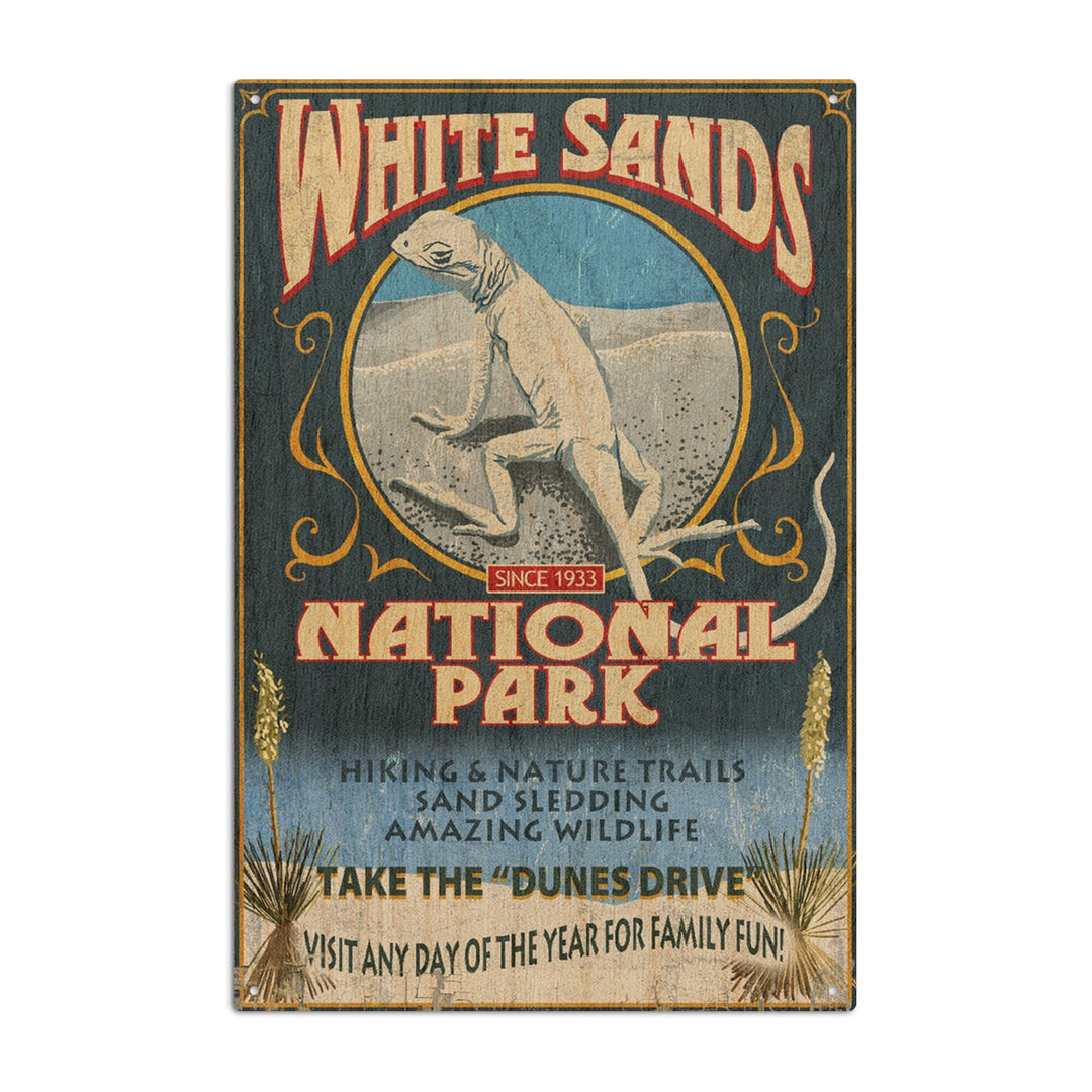 White Sands National Park, New Mexico, Lizard Vintage Sign, Lantern Press Artwork, Wood Signs and Postcards Wood Lantern Press 6x9 Wood Sign 