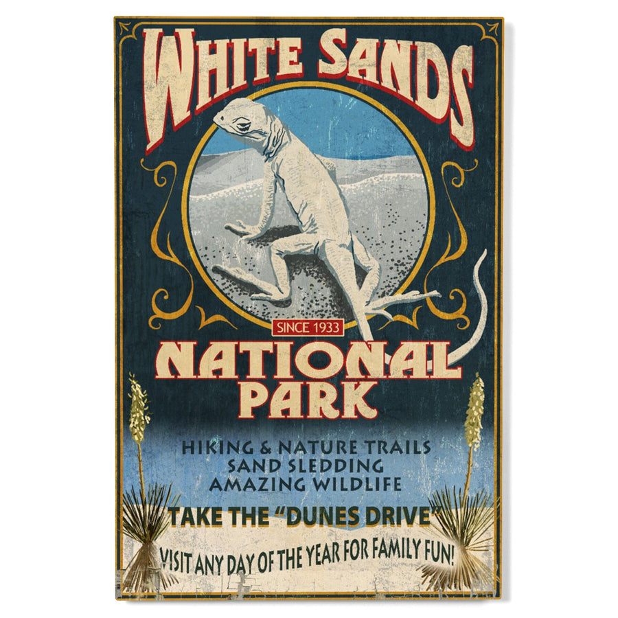 White Sands National Park, New Mexico, Lizard Vintage Sign, Lantern Press Artwork, Wood Signs and Postcards Wood Lantern Press 
