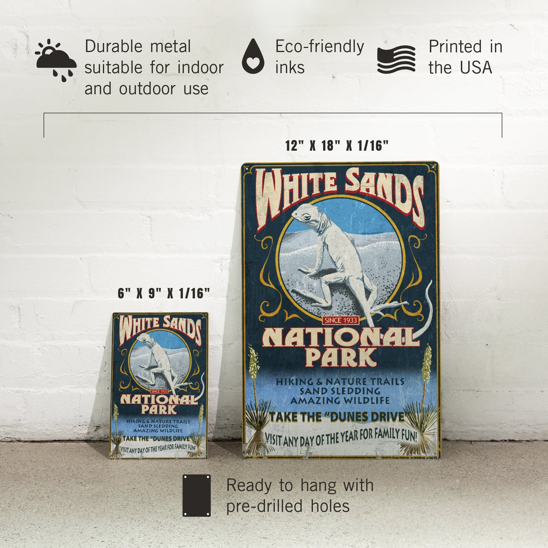 White Sands National Park, New Mexico, Lizard Vintage Sign, Metal Signs Metal Lantern Press 