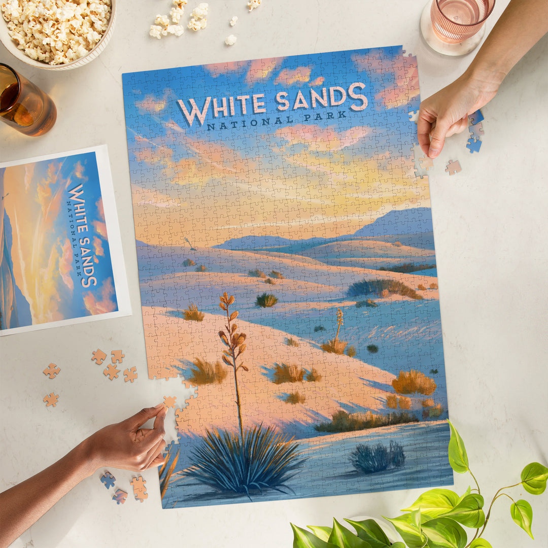 White Sands National Park, New Mexico, Oil Painting, Jigsaw Puzzle Puzzle Lantern Press 