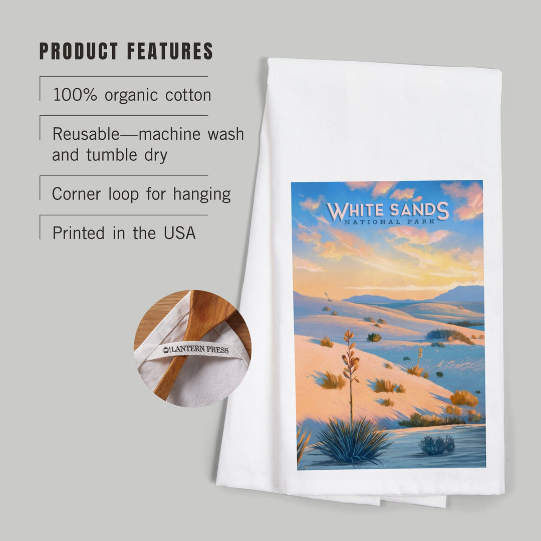 White Sands National Park, New Mexico, Oil Painting, Organic Cotton Kitchen Tea Towels Kitchen Lantern Press 