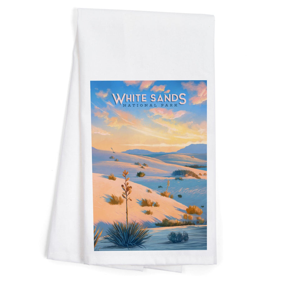 White Sands National Park, New Mexico, Oil Painting, Organic Cotton Kitchen Tea Towels Kitchen Lantern Press 