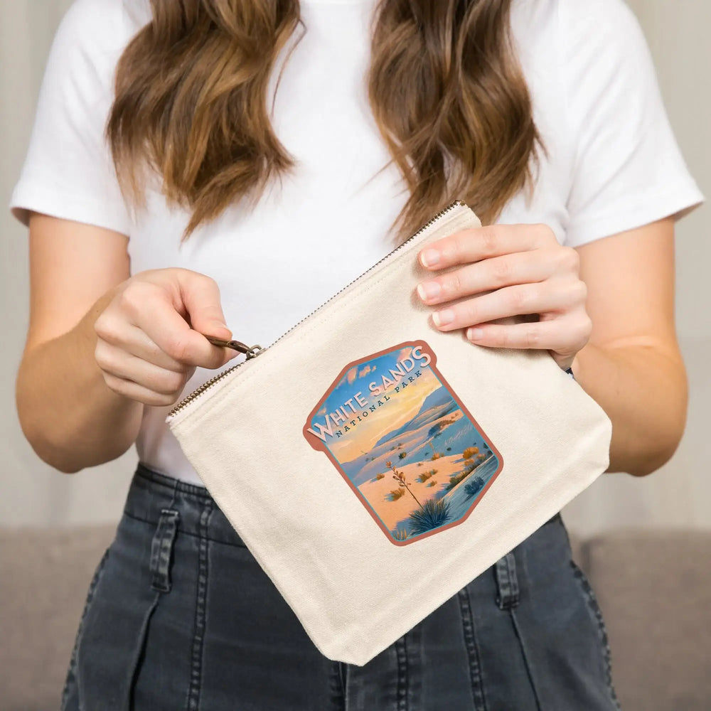 White Sands National Park, New Mexico, Oil Painting,, Organic Cotton Zipper Pouch, Go Bag Go Bag Lantern Press 