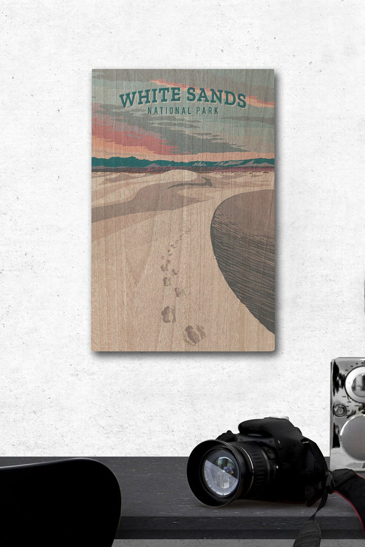 White Sands National Park, New Mexico, Painterly National Park Series, Wood Signs and Postcards Wood Lantern Press 12 x 18 Wood Gallery Print 