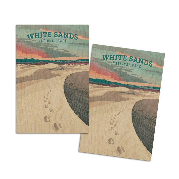 White Sands National Park, New Mexico, Painterly National Park Series, Wood Signs and Postcards Wood Lantern Press 4x6 Wood Postcard Set 