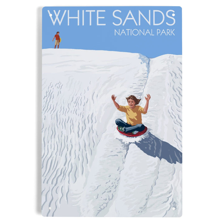 White Sands National Park, New Mexico, Sledding on Sand, Metal Signs Metal Lantern Press 