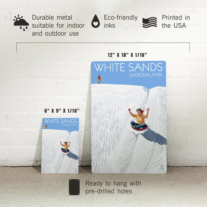 White Sands National Park, New Mexico, Sledding on Sand, Metal Signs Metal Lantern Press 