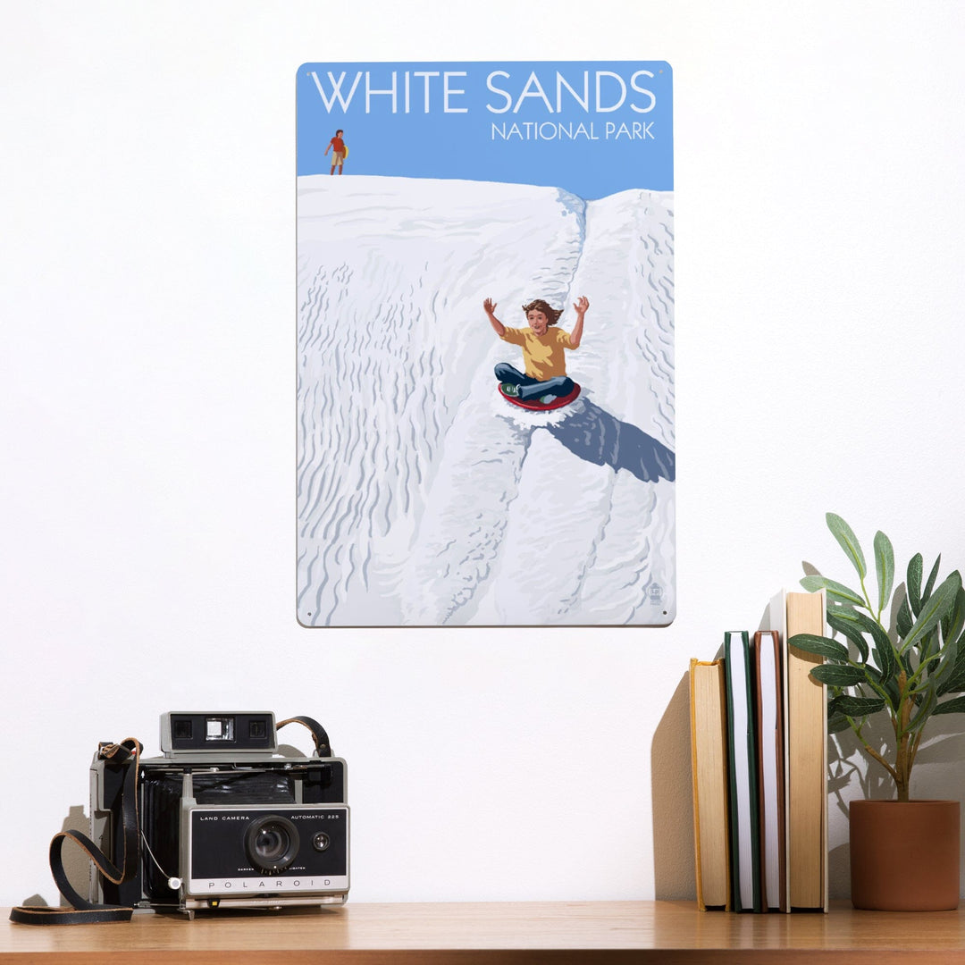 White Sands National Park, New Mexico, Sledding on Sand, Metal Signs Metal Lantern Press 