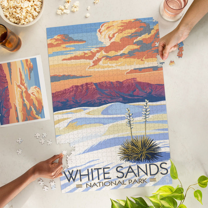 White Sands National Park, New Mexico, Sunset Scene, Jigsaw Puzzle Puzzle Lantern Press 