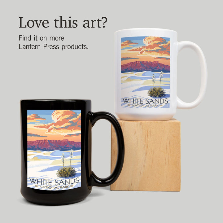 White Sands National Park, New Mexico, Sunset Scene, Lantern Press Artwork, Ceramic Mug Mugs Lantern Press 