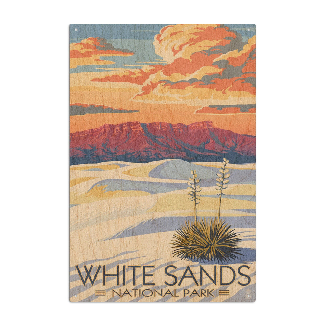 White Sands National Park, New Mexico, Sunset Scene, Lantern Press Artwork, Wood Signs and Postcards Wood Lantern Press 10 x 15 Wood Sign 