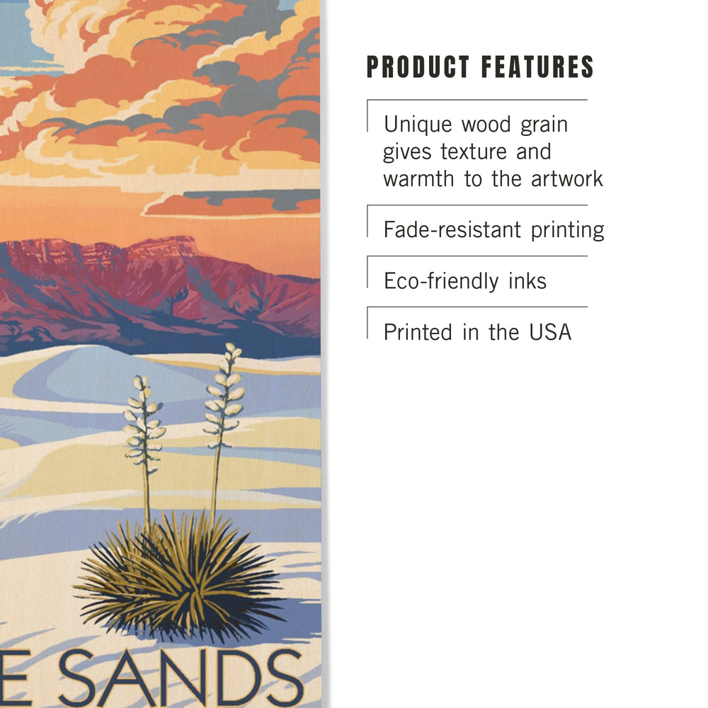 White Sands National Park, New Mexico, Sunset Scene, Lantern Press Artwork, Wood Signs and Postcards Wood Lantern Press 