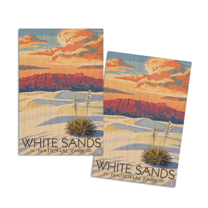 White Sands National Park, New Mexico, Sunset Scene, Lantern Press Artwork, Wood Signs and Postcards Wood Lantern Press 4x6 Wood Postcard Set 