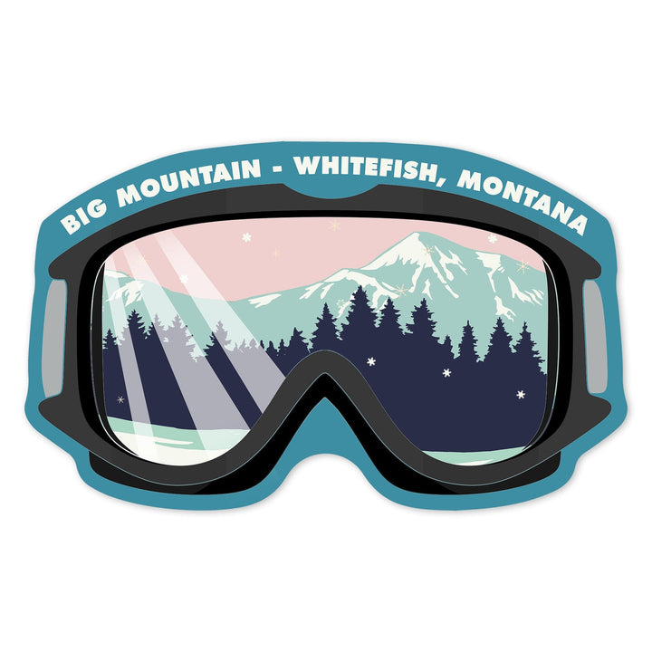 Whitefish, Montana, Big Mountain, Ski Goggles, Pink and Aqua, Contour, Vinyl Sticker Sticker Lantern Press 