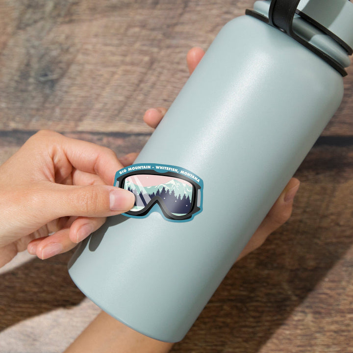 Whitefish, Montana, Big Mountain, Ski Goggles, Pink and Aqua, Contour, Vinyl Sticker Sticker Lantern Press 