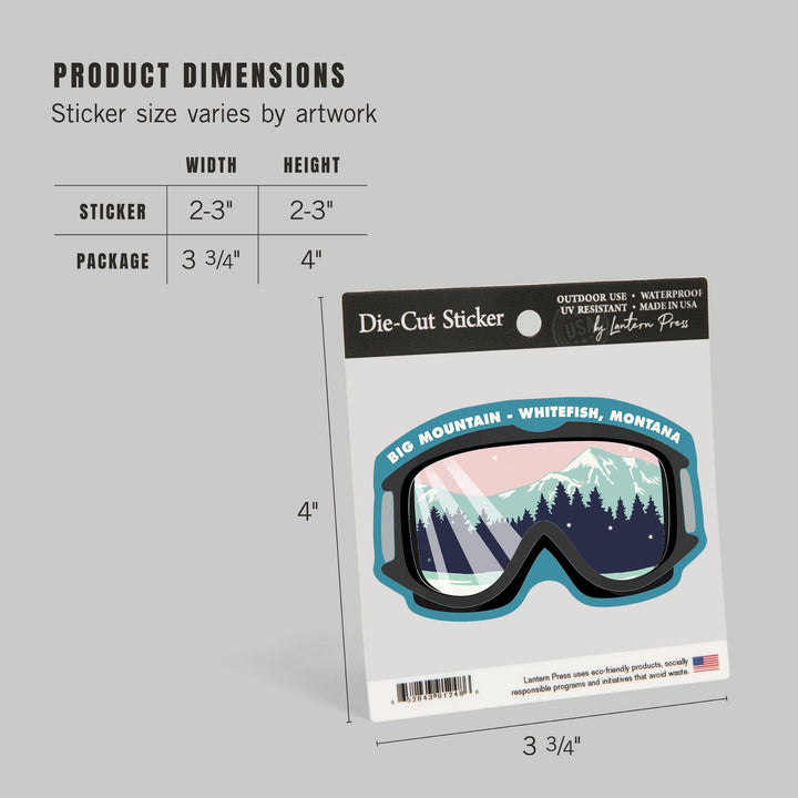 Whitefish, Montana, Big Mountain, Ski Goggles, Pink and Aqua, Contour, Vinyl Sticker Sticker Lantern Press 