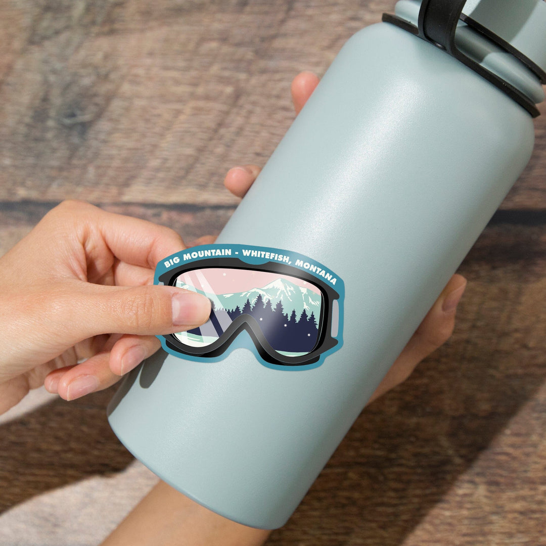 Whitefish, Montana, Big Mountain, Ski Goggles, Pink and Aqua, Contour, Vinyl Sticker Sticker Lantern Press 
