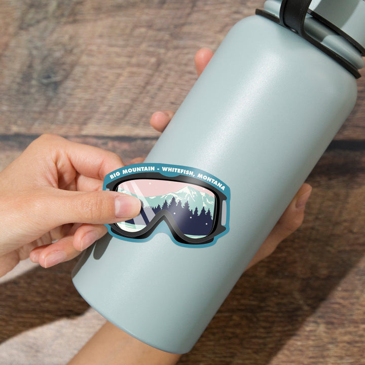 Whitefish, Montana, Big Mountain, Ski Goggles, Pink and Aqua, Contour, Vinyl Sticker Sticker Lantern Press 