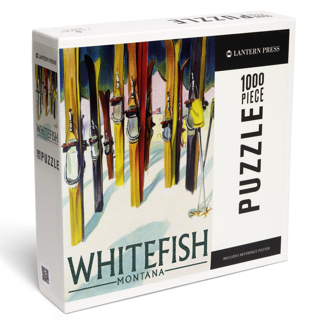 Whitefish, Montana, Colorful Skis, Jigsaw Puzzle Puzzle Lantern Press 