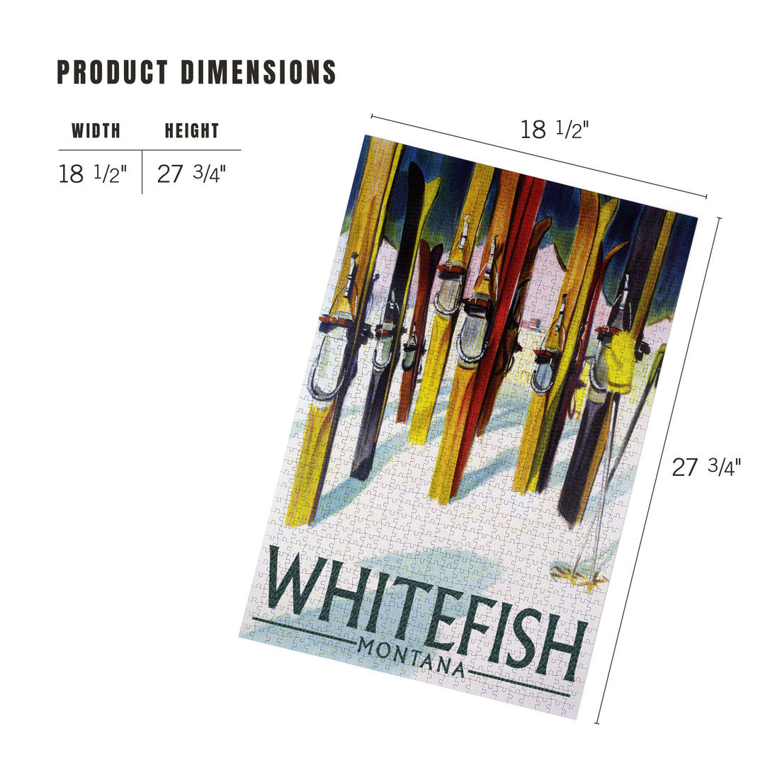 Whitefish, Montana, Colorful Skis, Jigsaw Puzzle Puzzle Lantern Press 