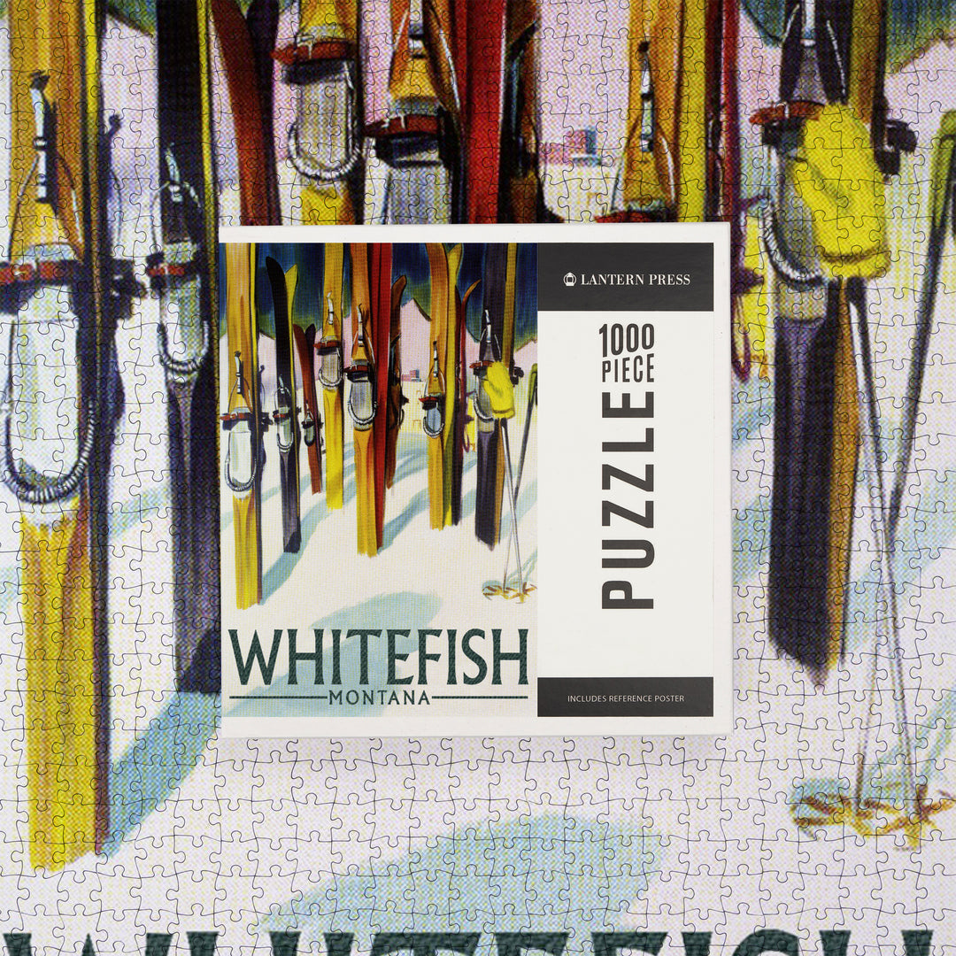 Whitefish, Montana, Colorful Skis, Jigsaw Puzzle Puzzle Lantern Press 