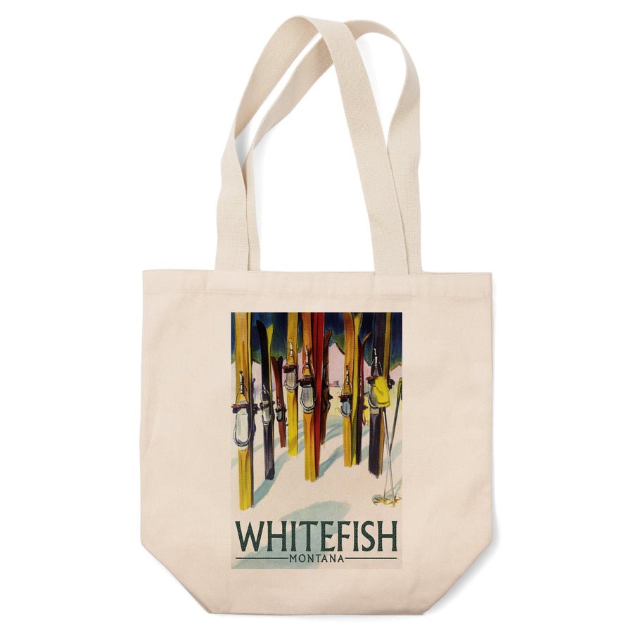 Whitefish, Montana, Colorful Skis, Lantern Press Artwork, Tote Bag Totes Lantern Press 