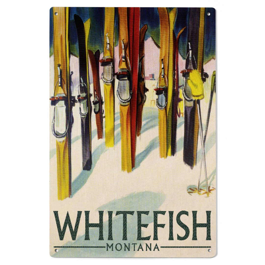 Whitefish, Montana, Colorful Skis, Lantern Press Artwork, Wood Signs and Postcards Wood Lantern Press 