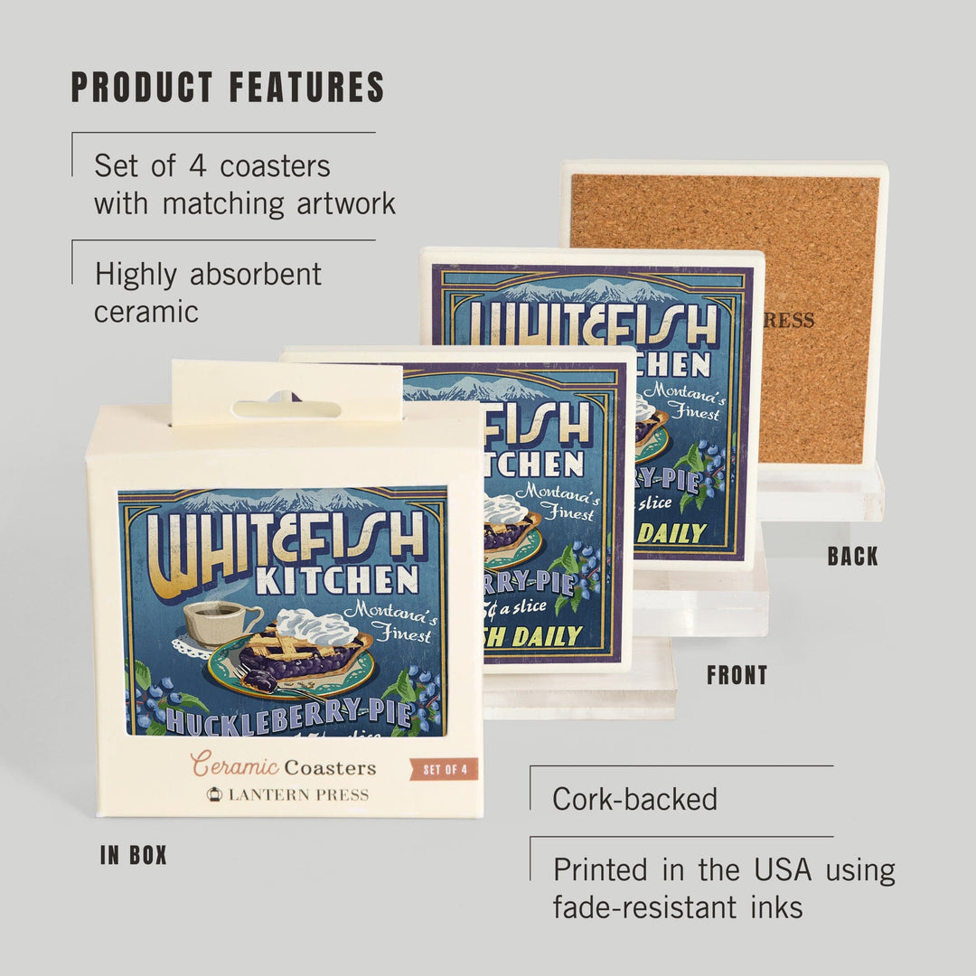 Whitefish, Montana, Huckleberry Vintage Sign, Coasters Coasters Lantern Press 