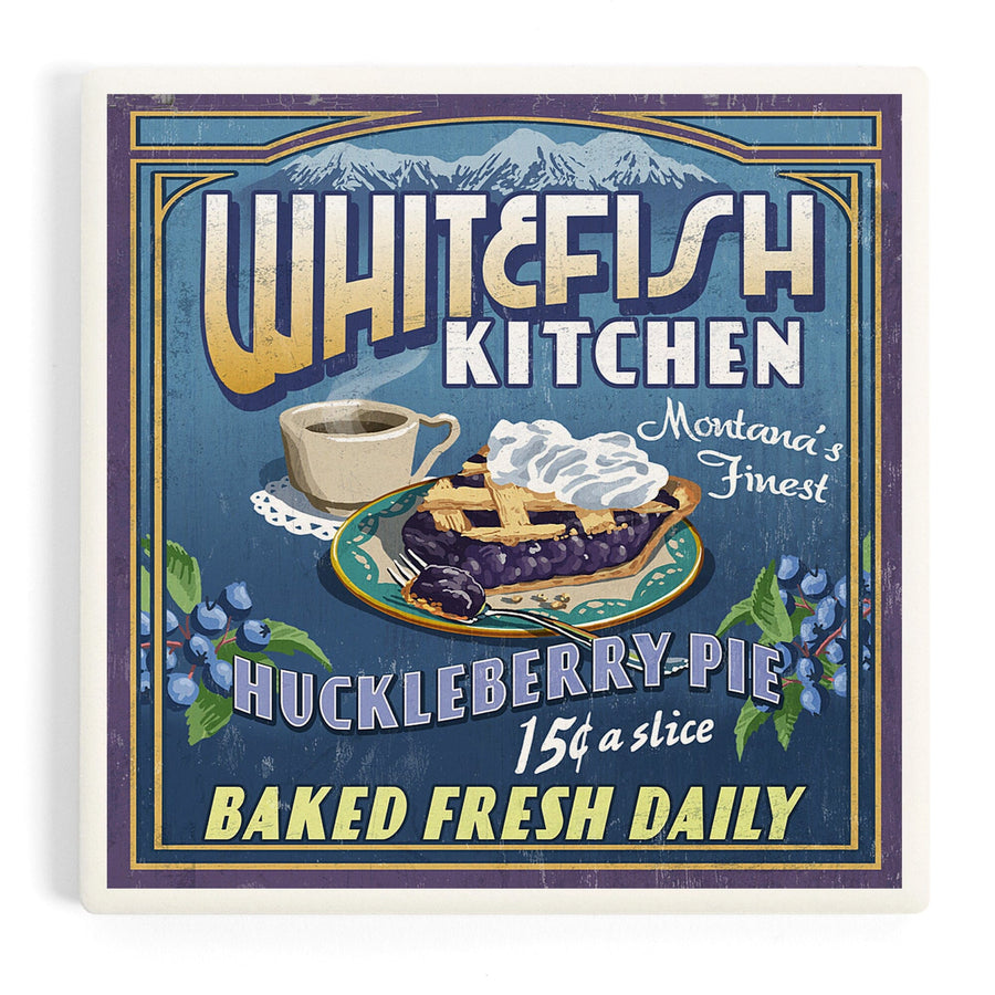 Whitefish, Montana, Huckleberry Vintage Sign, Coasters Coasters Lantern Press 