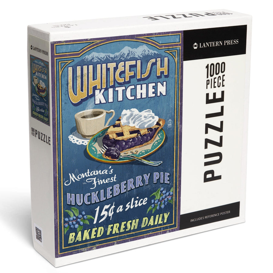 Whitefish, Montana, Huckleberry Vintage Sign, Jigsaw Puzzle Puzzle Lantern Press 
