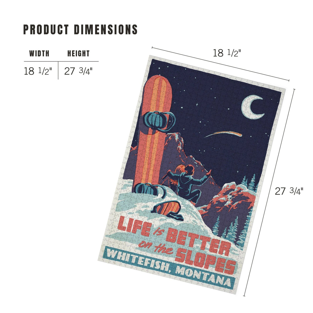 Whitefish, Montana, Life is Better on the Slopes, Woodblock, Jigsaw Puzzle Puzzle Lantern Press 