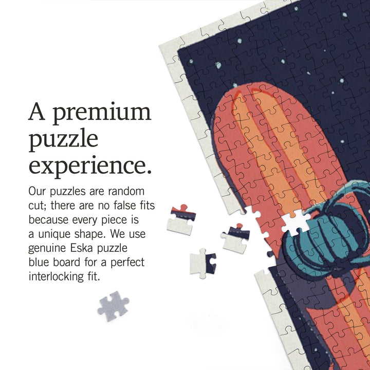 Whitefish, Montana, Life is Better on the Slopes, Woodblock, Jigsaw Puzzle Puzzle Lantern Press 