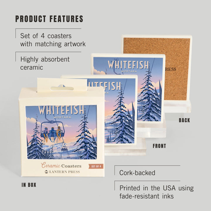 Whitefish, Montana, Montana, Chill on the Uphill, Ski Lift, Coasters Coasters Lantern Press 