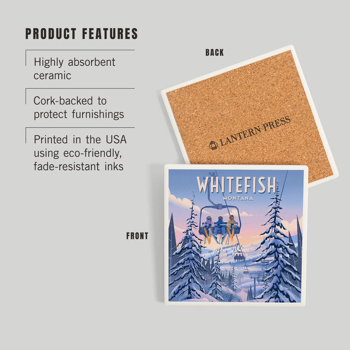 Whitefish, Montana, Montana, Chill on the Uphill, Ski Lift, Coasters Coasters Lantern Press 