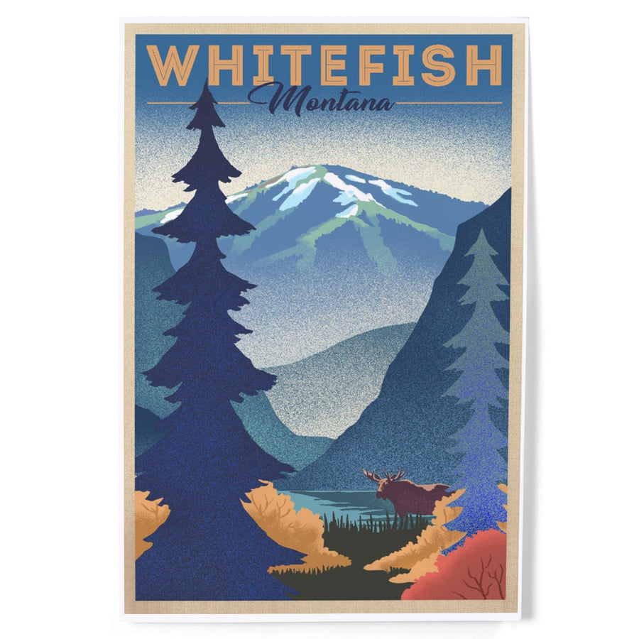 Whitefish, Montana, Moose and Mountain, Litho, Art & Giclee Prints Art Lantern Press 