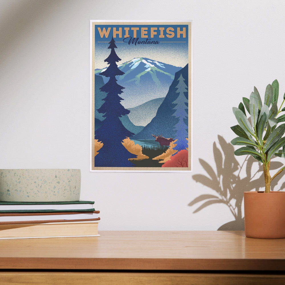 Whitefish, Montana, Moose and Mountain, Litho, Art & Giclee Prints Art Lantern Press 