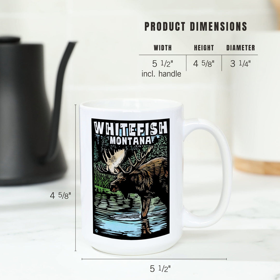 Whitefish, Montana, Moose, Scratchboard, Ceramic Mug Mugs Lantern Press 